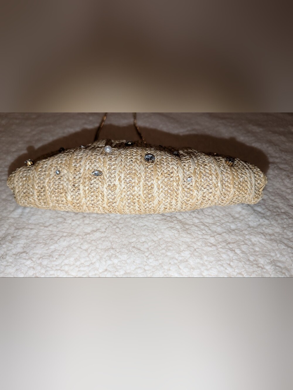J. Crew Jeweled Woven Clutch Crossbody With Chain Strap Natural Raffia NWT - Picture 4 of 11